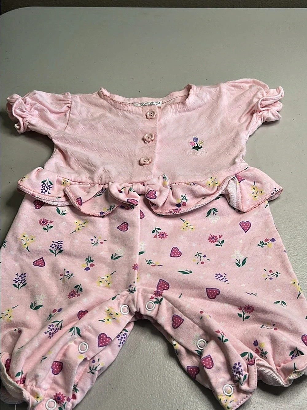 Vintage Ruffle Romper Pink Baby 0-6 Months